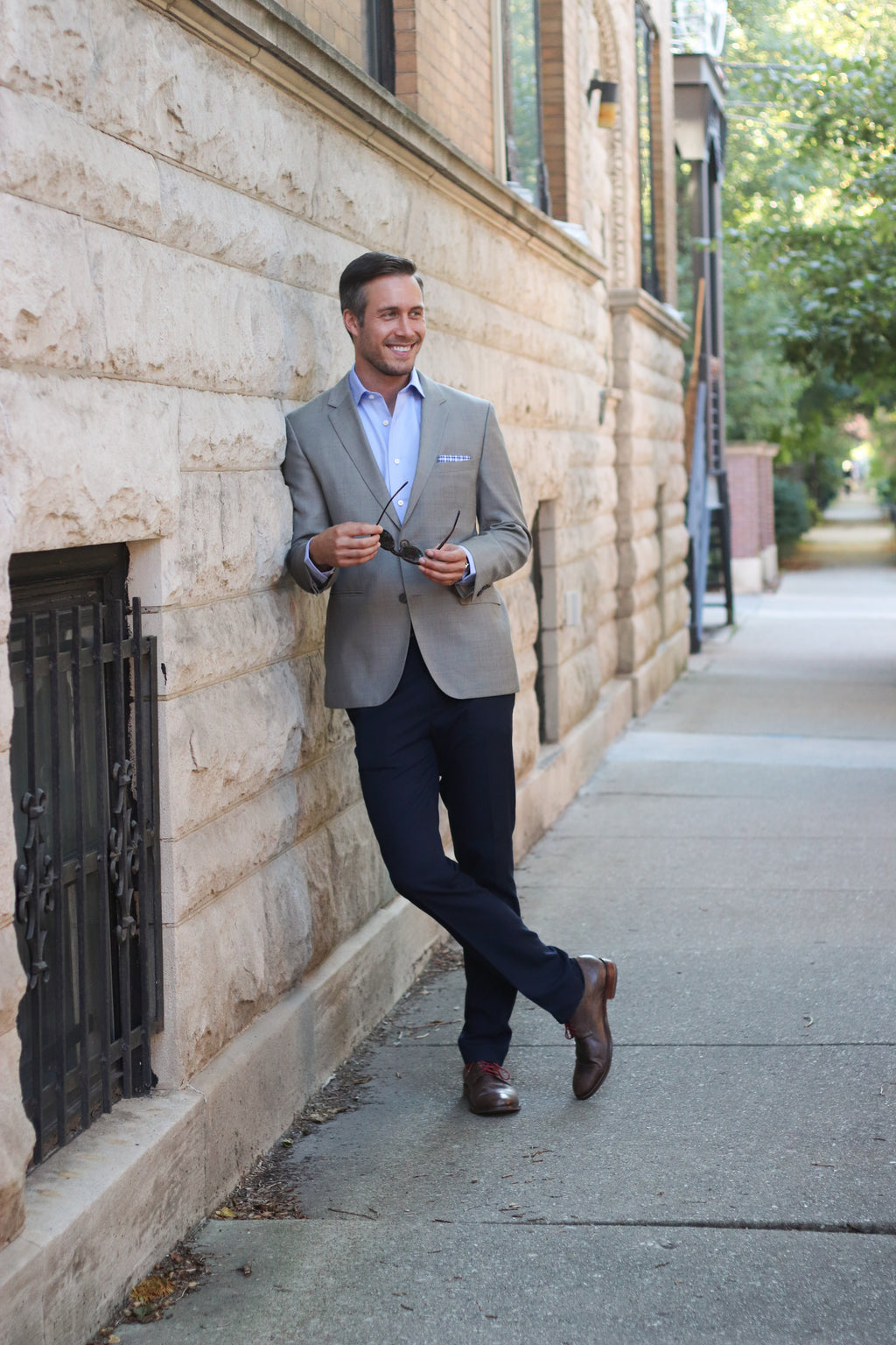 Blue Checked Pocket Square Sleeve with Magnetic Holder image 3