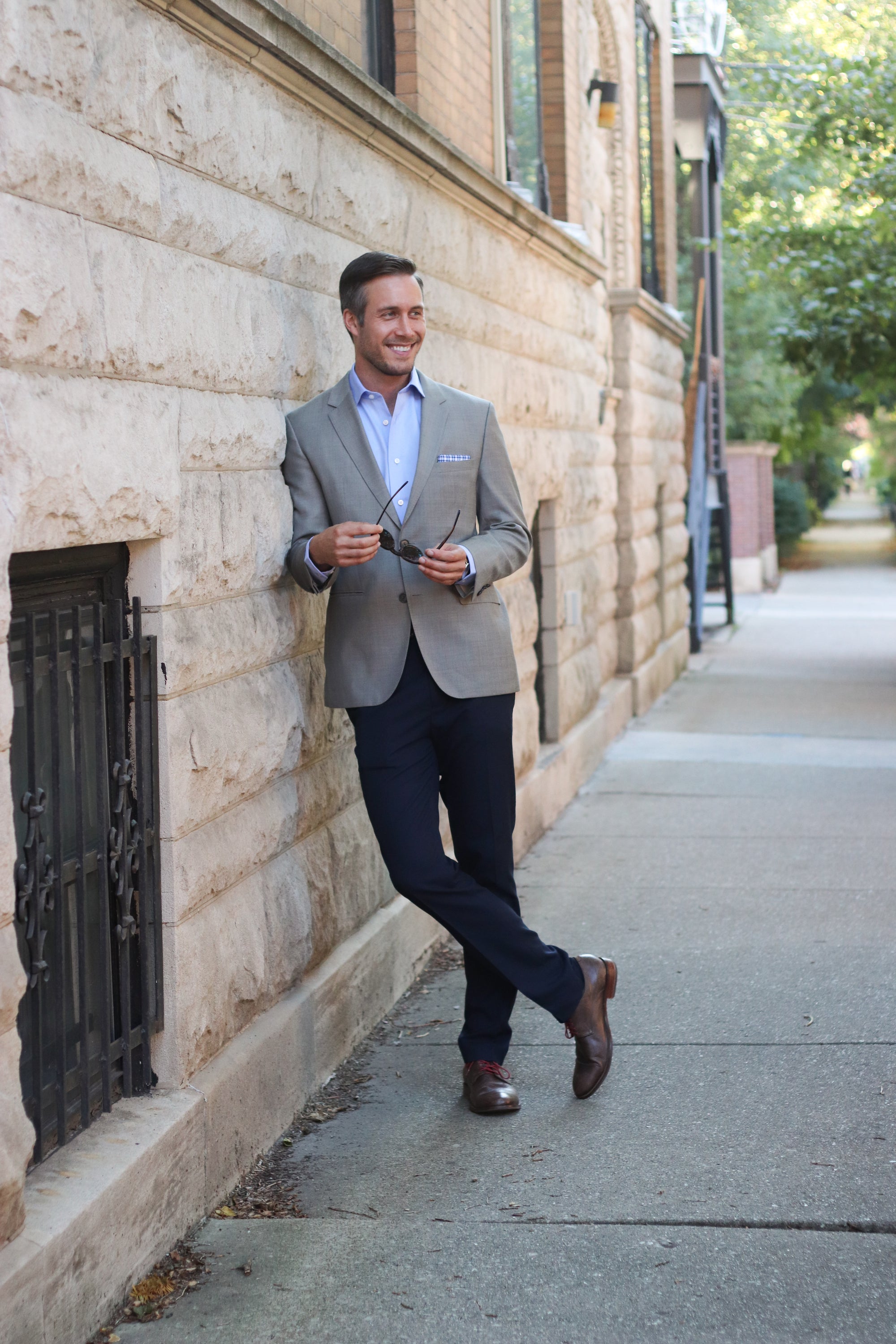 Blue Checked Pocket Square Sleeve with Magnetic Holder image 3