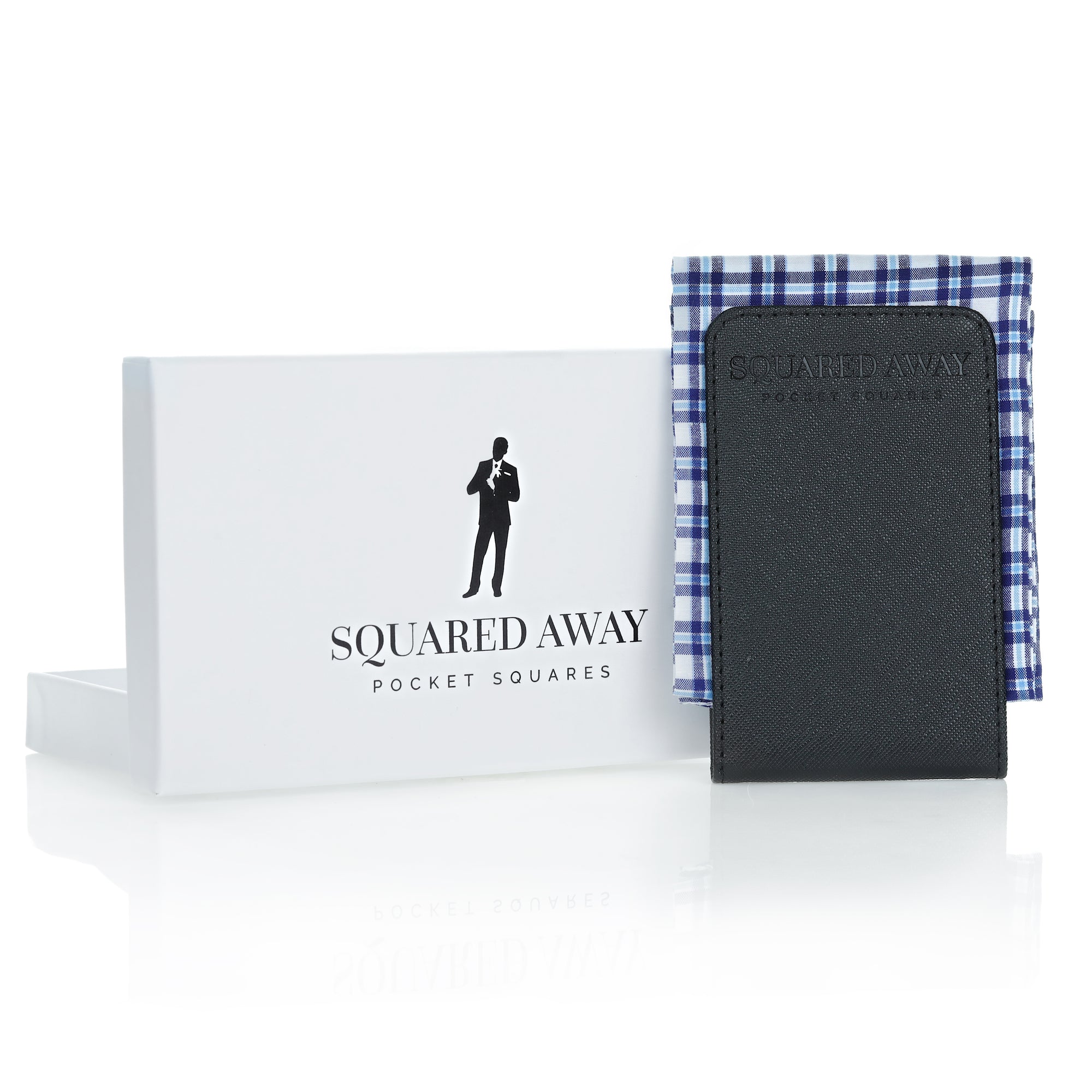 Blue Checked Pocket Square Sleeve with Magnetic Holder image 0