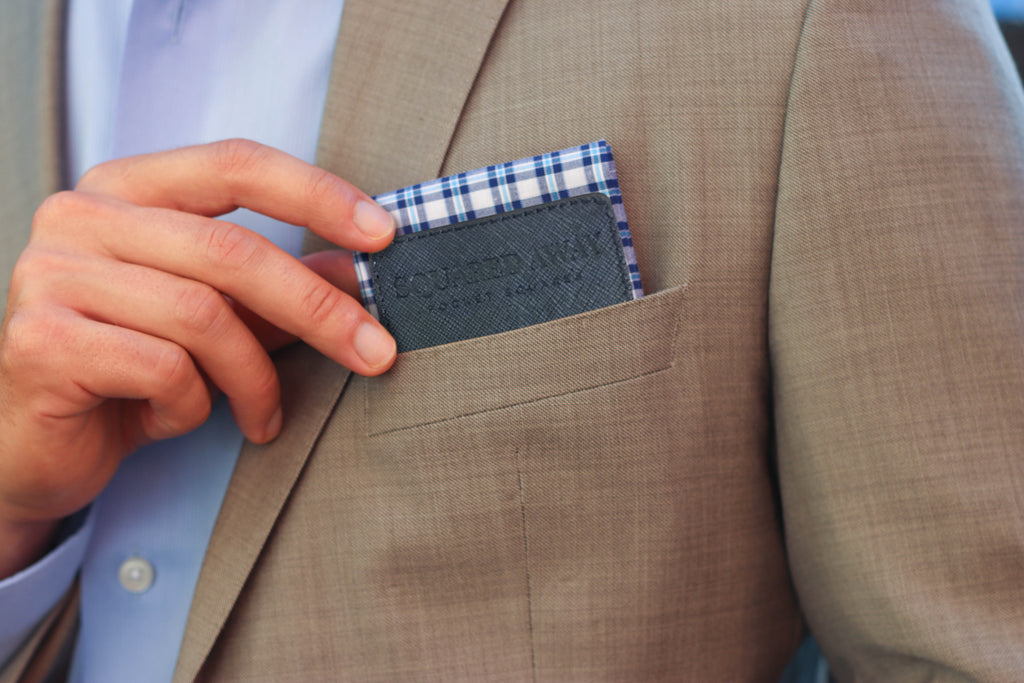Blue Checked Pocket Square Sleeve with Magnetic Holder image 1