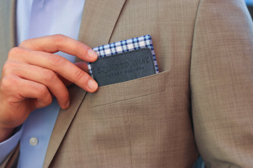 Blue Checked Pocket Square Sleeve with Magnetic Holder image 1